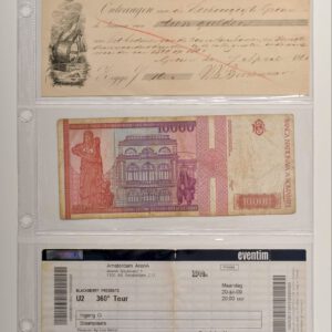 Din A4 set van 10 stuks  transparante bladen 3 vakken (vakmaat 92 x 212 mm) voor o.a. bankbiljetten en tickets