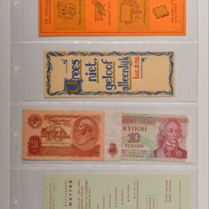 Din A4 set van 10 stuks transparante bladen 4 vakken horizontaal( vakmaat 215 x 65 mm) voor o.a. bankbiljetten, entreekaartjes en boekenleggers