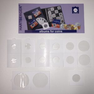 Munthouder 50 x 50 mm, 25 stuks, voor o.a. Din A4 20 vakken, zelfklevend, keuze uit diameter venster 17.5, 20, 22.5, 25, 27.5 en 39.5 mm voor diverse munten