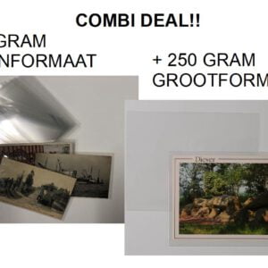 Combi deal  PP beschermhoezen, 750 gram kleinformaat 97 x 147 mm en 250 gram grootformaat 113 x 157 mm voor ansichtkaarten